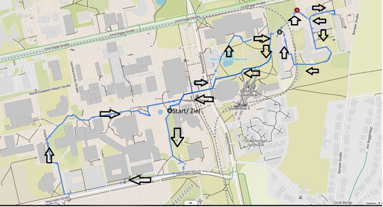 Die Strecke des Campuslaufs auf einer Karte markiert