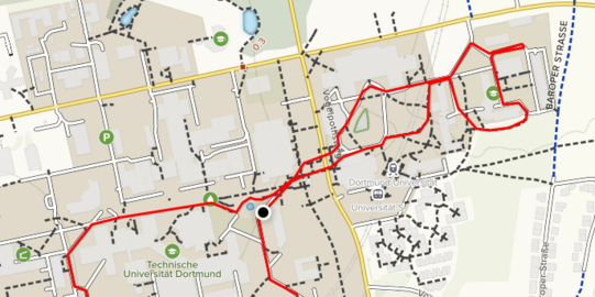 Laufstrecke des Campuslaufs markiert auf Karte 